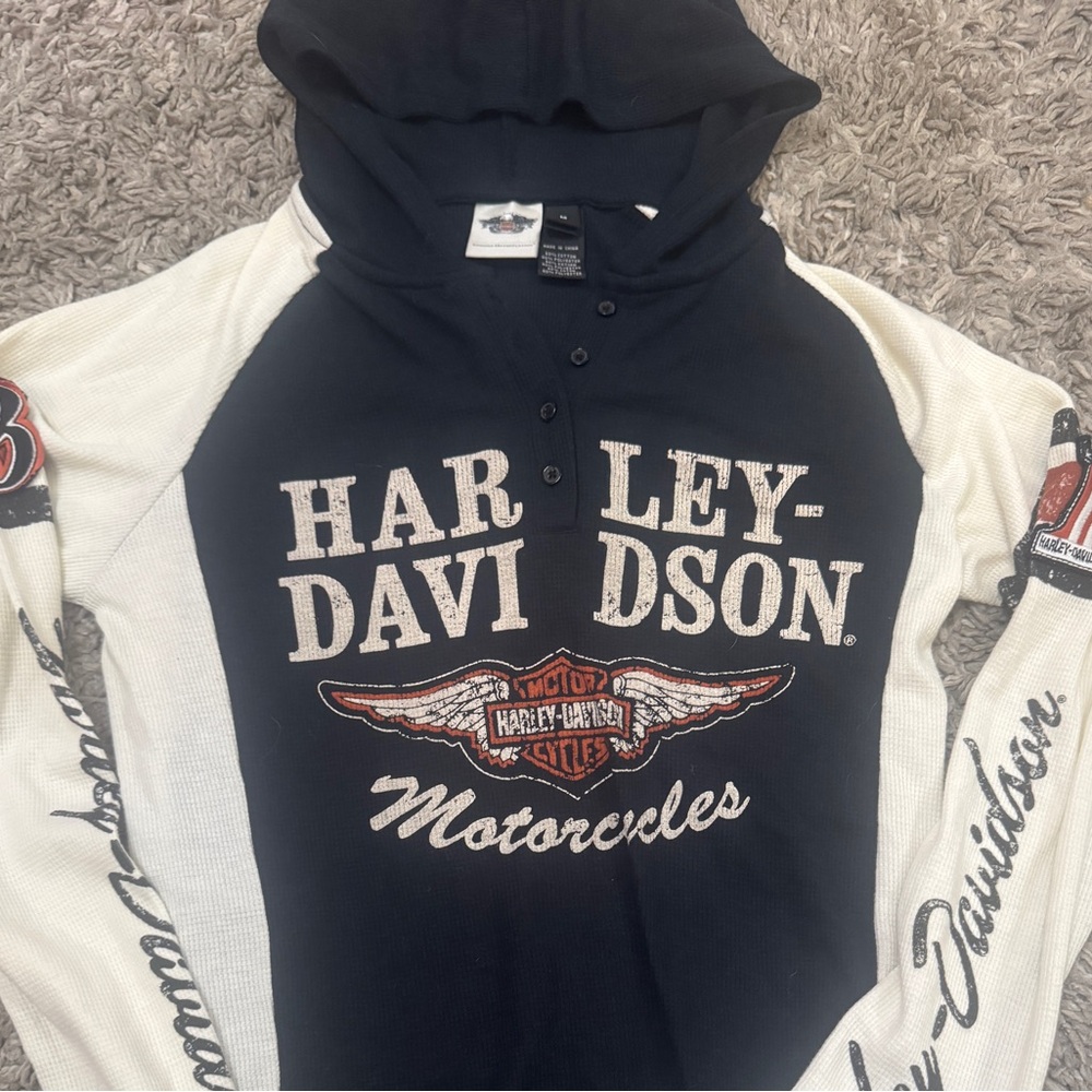 Harley-Davidson Black and Cream Long Sleeve Hoodie